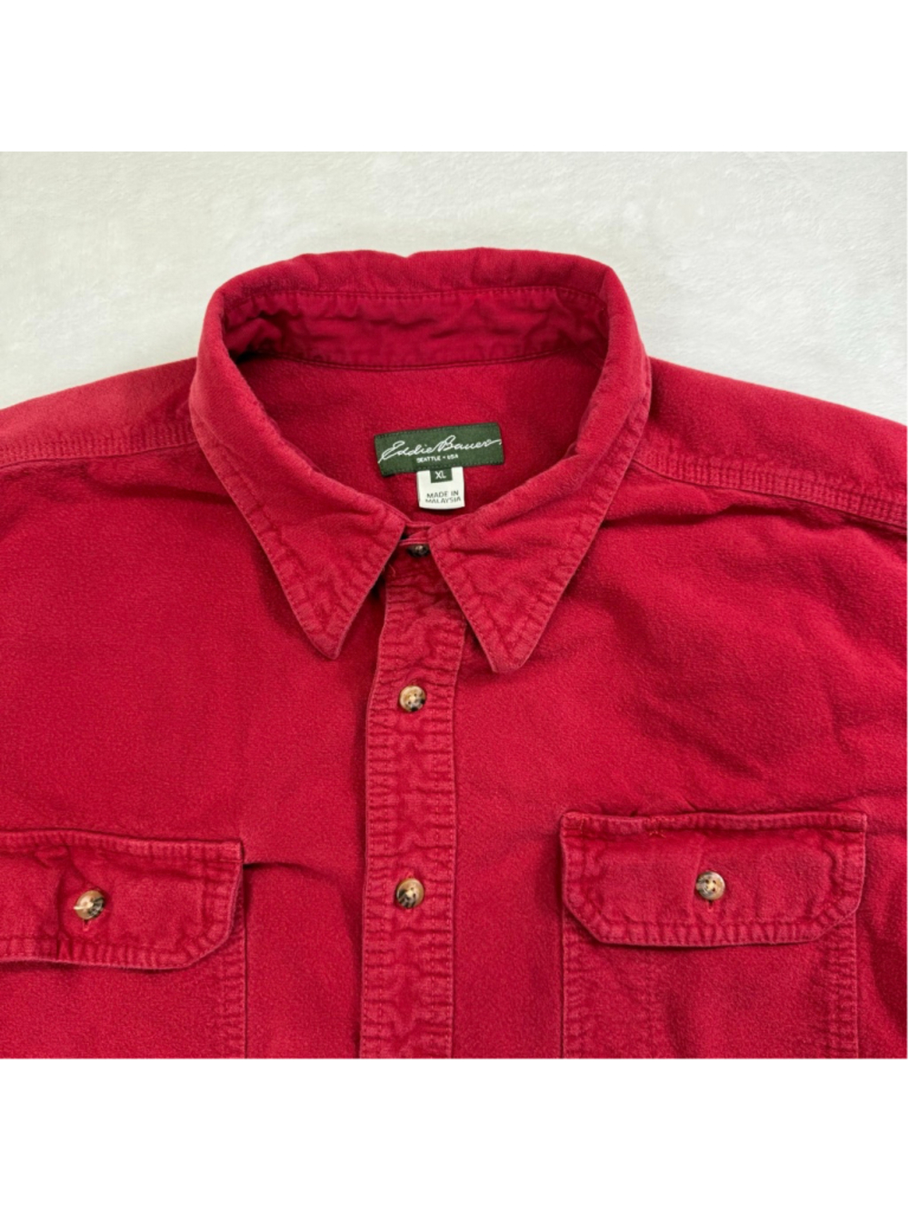 Men's Vintage Eddie Bauer Chamois Heavyweight‎ Casual Button Down Shirt XL Red - Picture 6 of 16